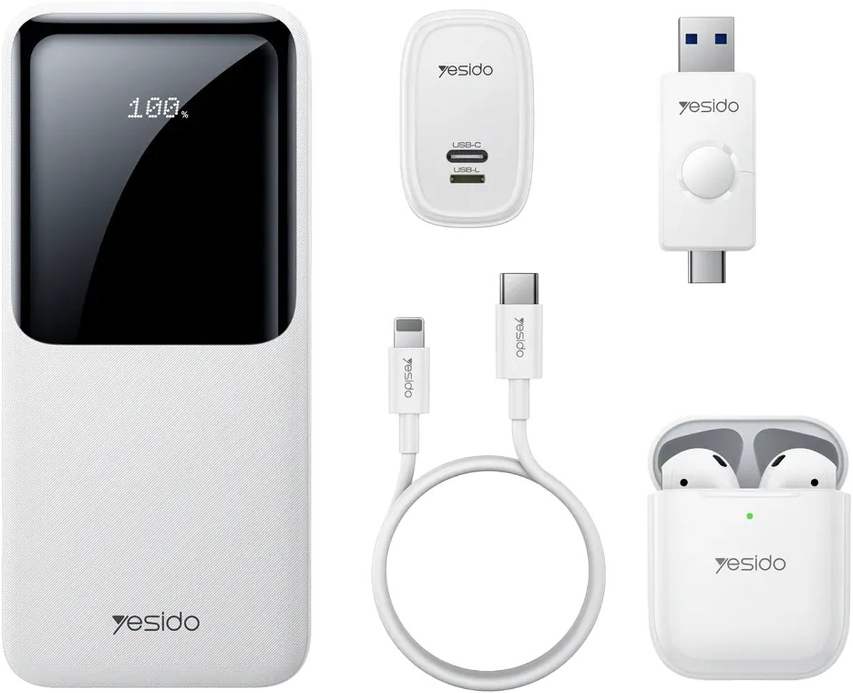 Powerbank Yesido Powerbank CG10 EU 10 000 mAh LED WHITE / BIAŁY