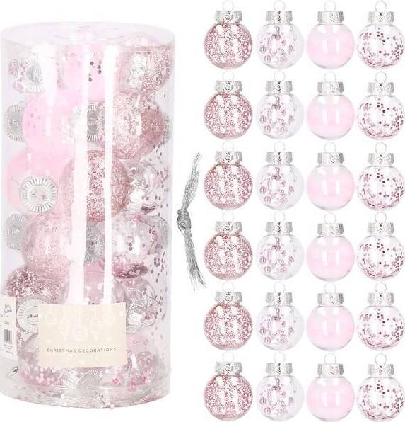 Springos Bombki choinkowe przeźroczyste 24 szt. różowy 5cm zestaw choinkowy UNIWERSALNY