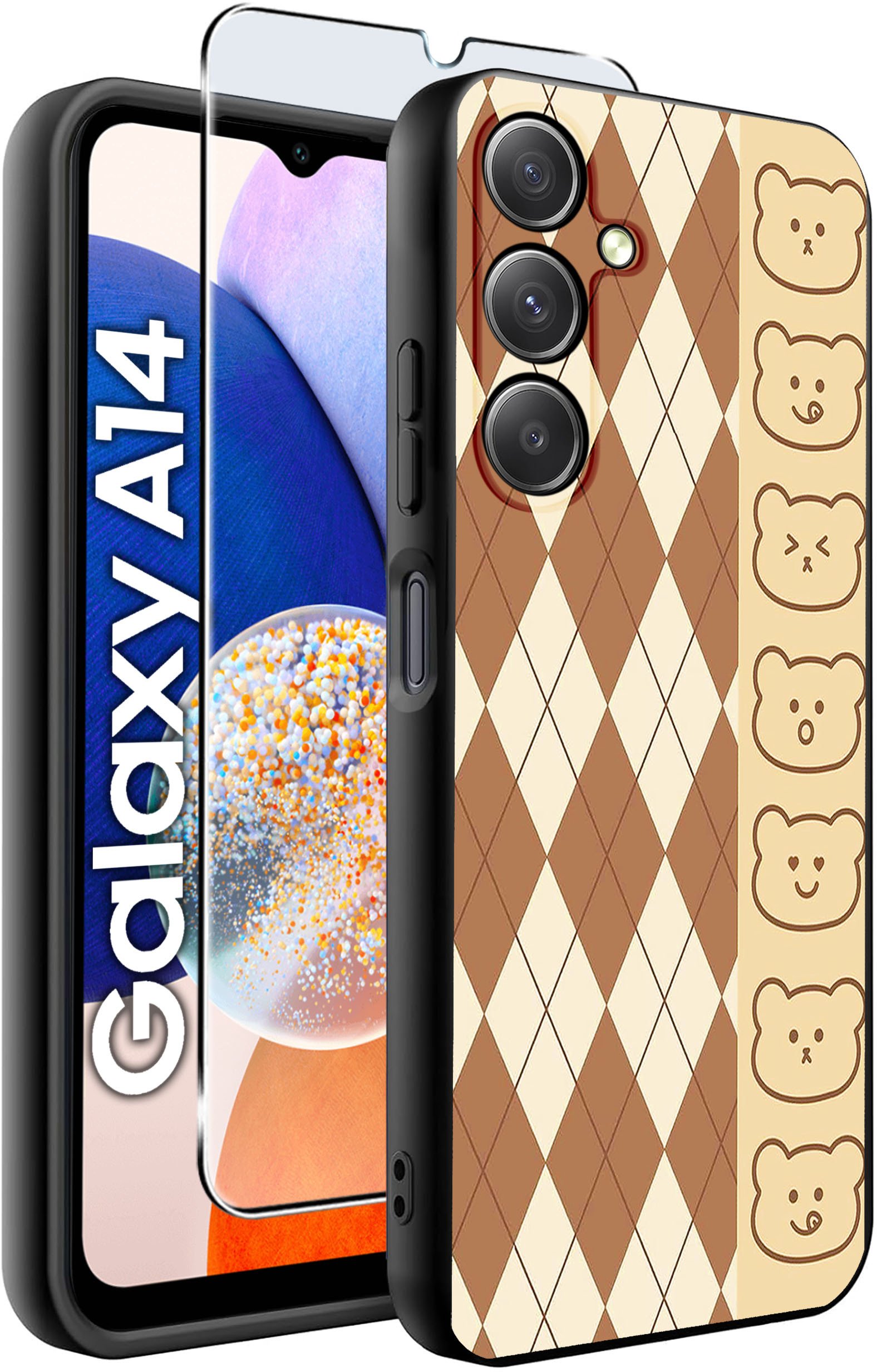 ETUI do Samsung A14 5G WZORY | SILIKONOWE MATT CASE + SZKŁO HARTOWANE 9H