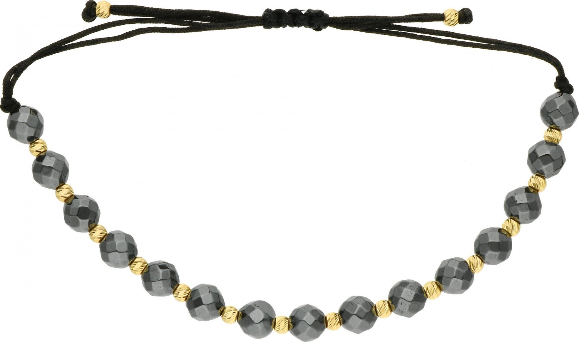 Rosanto Ciekawa męska bransoleta z hematytem i złotymi kulkami 17 - 22 cm 585 14k