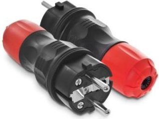 AWTools Wtyczka prosta 2p+Z, 16A EXTREM I Kl. Izolacji Uni Schuko hermatyczna IP 54 rozbieralna, czarna z czerwonymi nakrętkami 16A (W-97977)