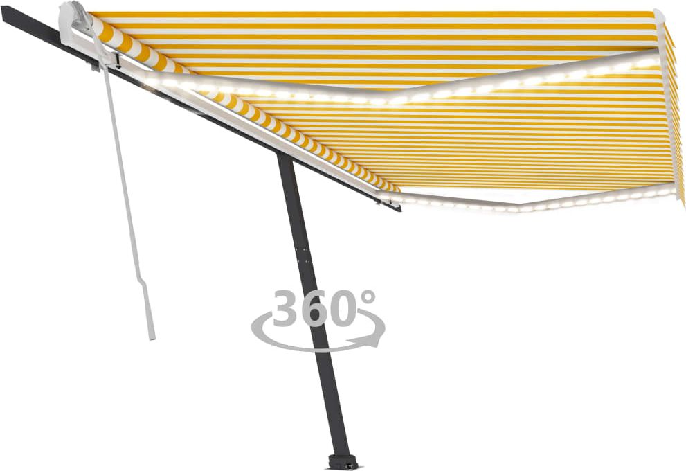 vidaXL Ręcznie zwijana markiza z LED, 500x350 cm, żółto-biała