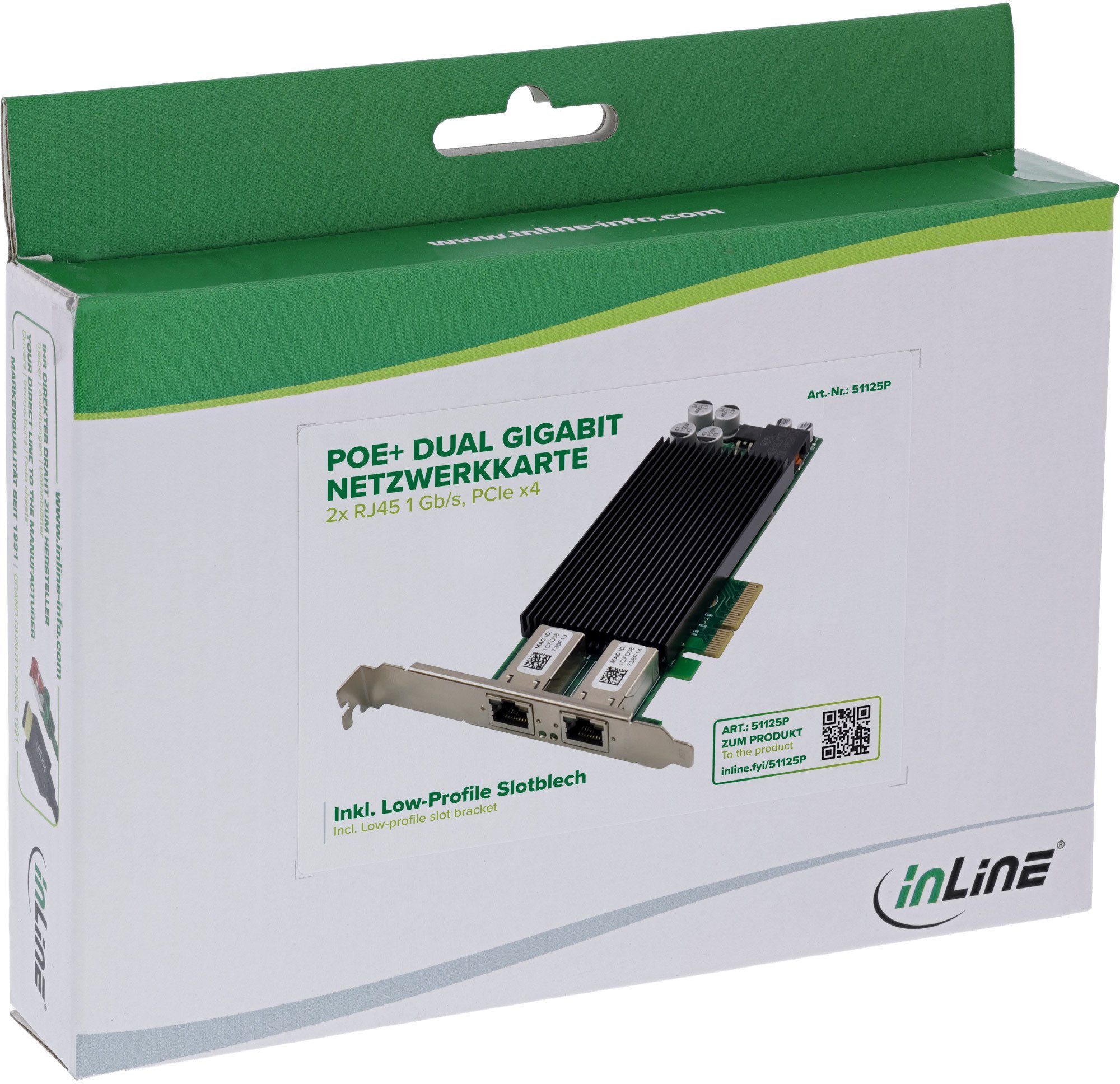 Karta sieciowa InLine ® Dual Gigabit karta sieciowa 2x RJ45 1 Gb/s PCIe x4 PoE+