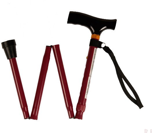 Laska składana inwalidzka aluminiowa z drewnianą rączką czerwona