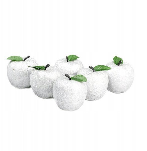 Jabłuszka brokatowe srebrne 6 szt