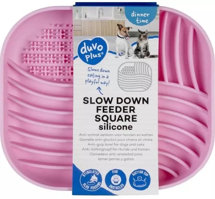 Duvo+ Miska spowalniająca kwadratowa różowa 20x17.5x3cm