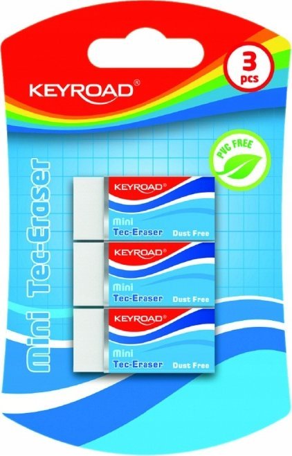 Keyroad Gumka do ścierania KEYROAD Tec-Eraser, mini, techniczna, 3 szt., blister, biała