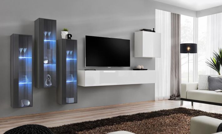 ASM Meble Meblościanka SWITCH XIII wisząca z przeszklonymi witrynami ASM Meble