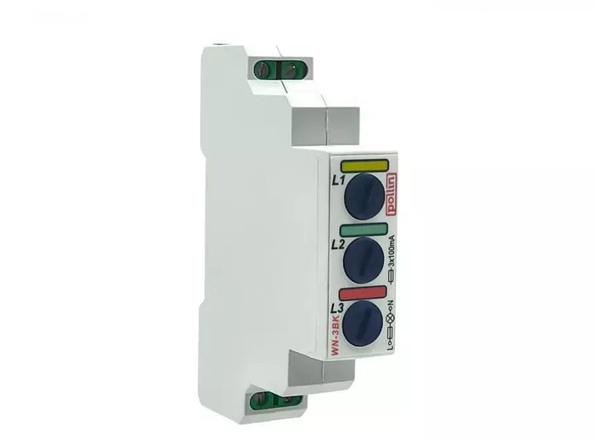 Lampka modułowa 3-fazowa żółta/czerwona/zielona z bezpicznikiem 5x20mm 100mA 10-250V AC WN-3BK