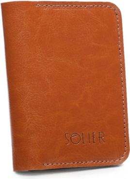 Solier Cienki skórzany męski portfel z bilonówką SOLIER SLIM JASNY BRĄZ