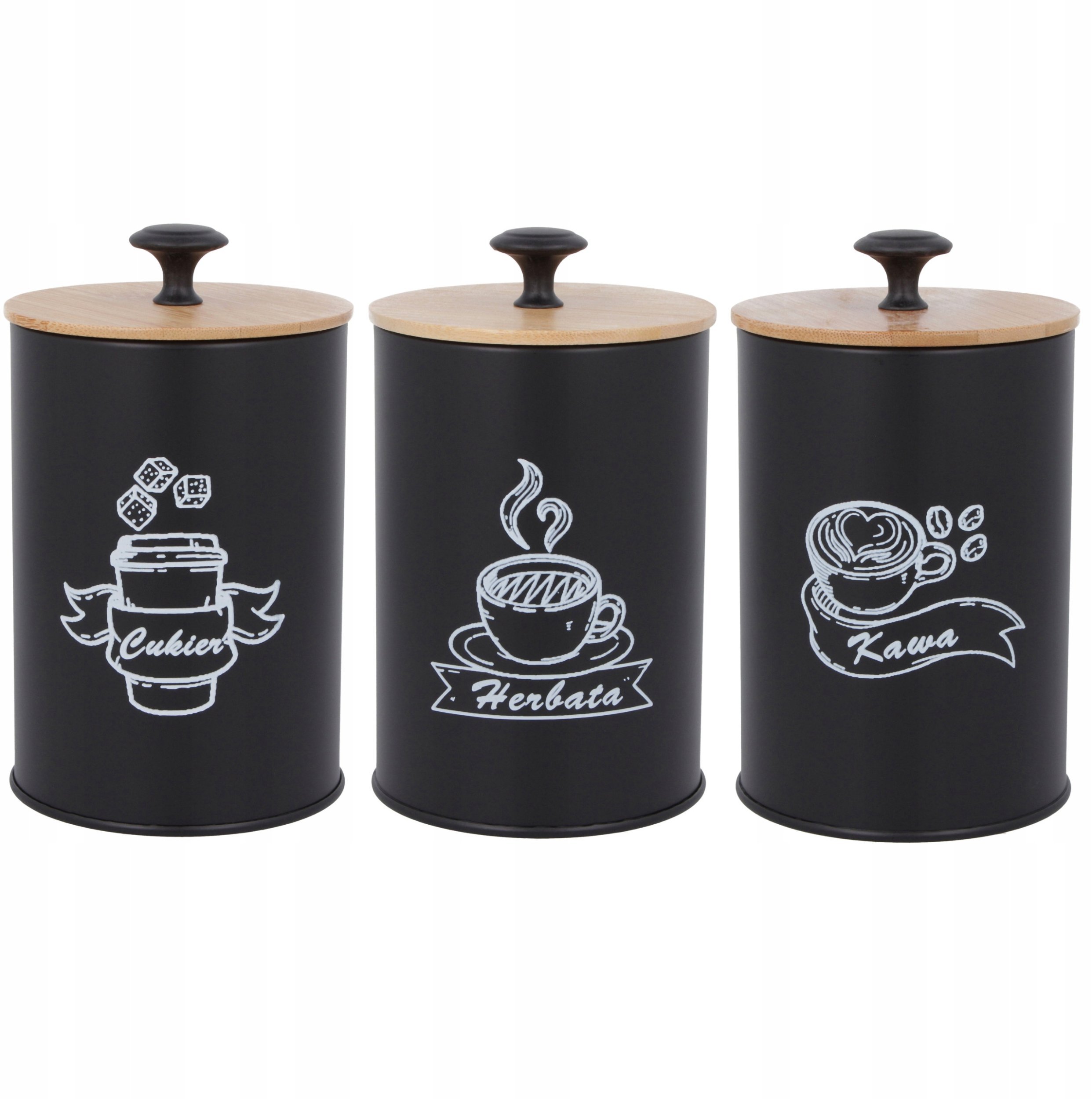 KOMPLET 3 POJEMNIKÓW KAWA HERBATA CUKIER 16X9,5CM BRUNBESTE BB-2682 (NAPISY PL)