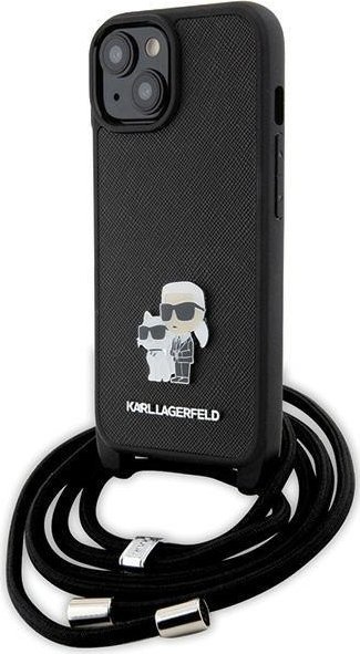 Karl Lagerfeld KLHCP15SSAKCPSK iPhone 15 6.1" hardcase czarny/black Crossbody Saffiano Metal Pin Karl & Choupette