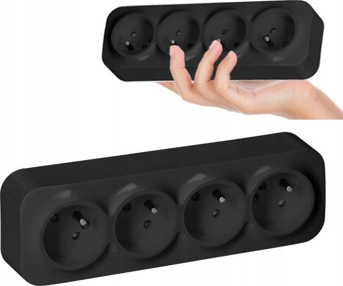 Orno Gniazdo poczwórne natynkowe 2P+Z IP20 16A 230V AC czarny TODO OR-OE-7210/B Orno