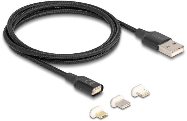 Kabel USB Delock USB-A - USB-C + microUSB + Lightning 1 m Czarny (88165)