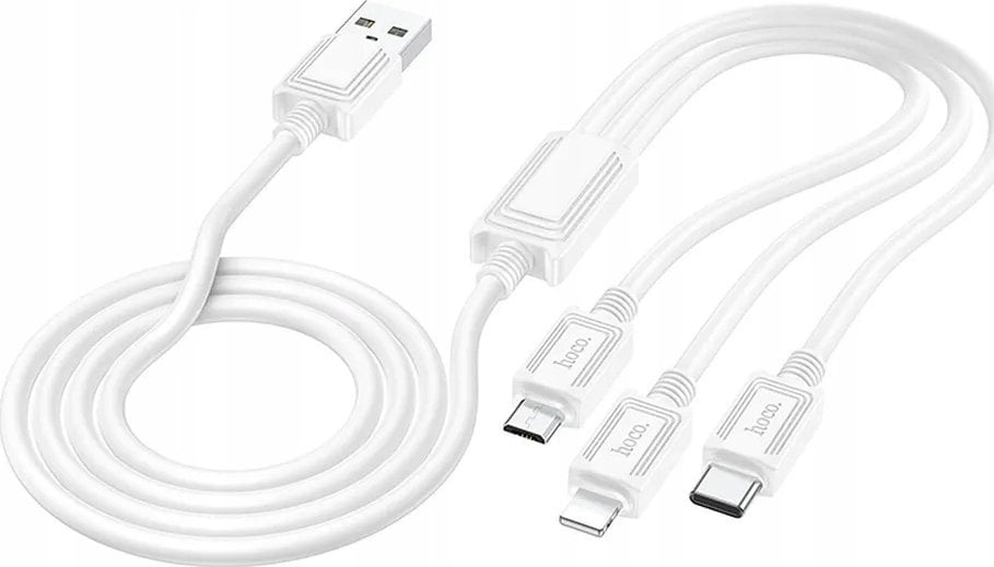Kabel USB Hoco USB-A - USB-C + microUSB + Lightning 1 m Biały