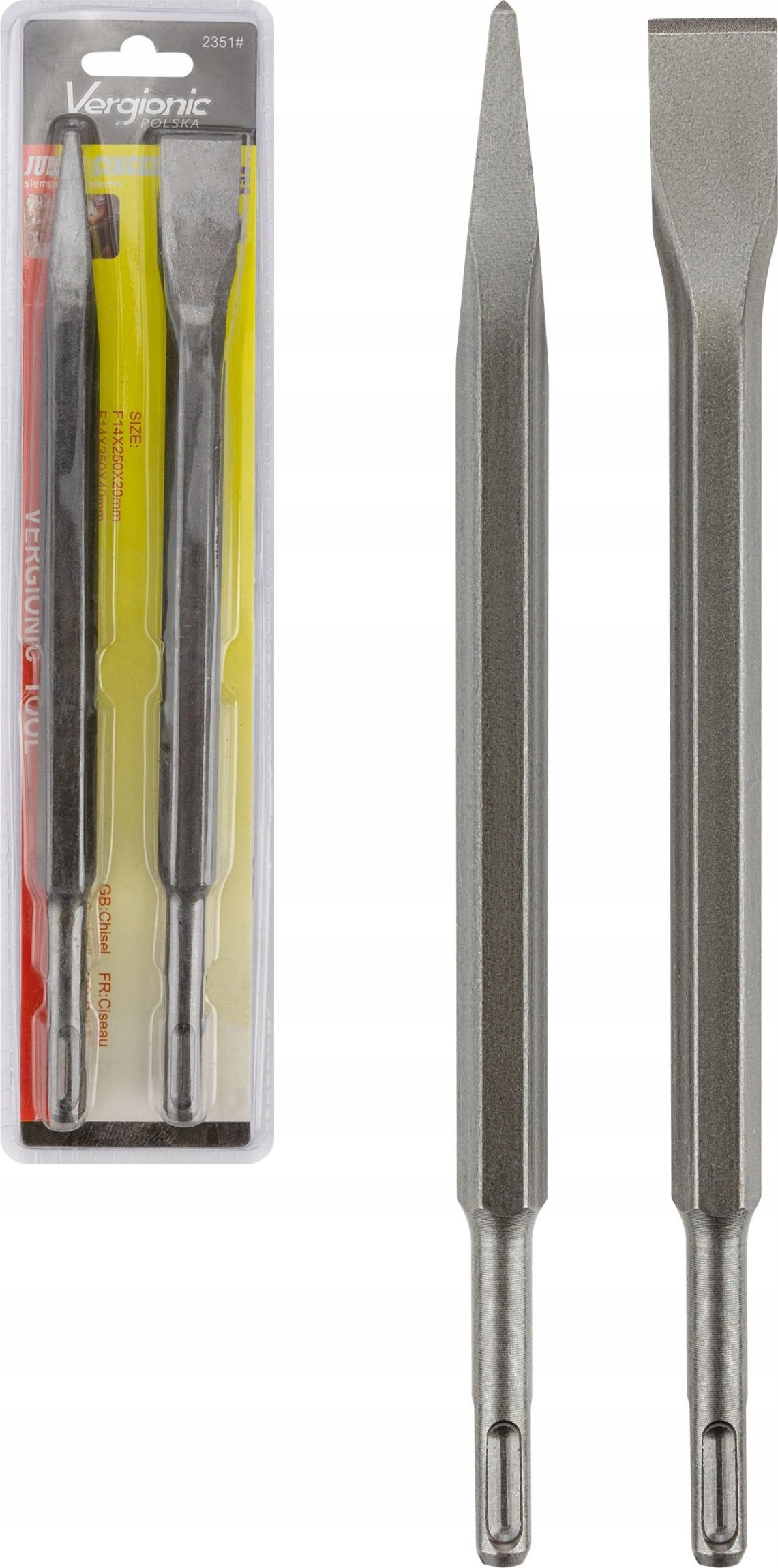 VERGIONIC Vergionic Dłuto SDS plus do betonu płytek zestaw płaskie 2 szt zestaw dłut