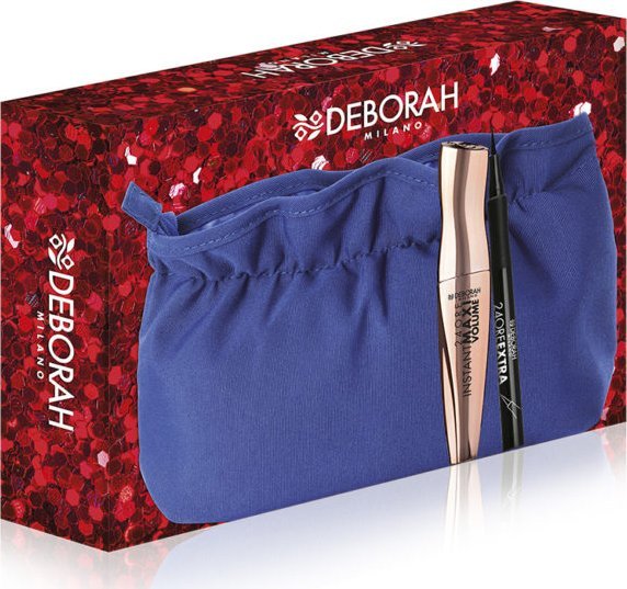 Deborah Set Deborah: Instant Maxi Volume, Volumizing, Mascara, Black, 11 ml + 24 Ore Extra, Gel Pencil Eyeliner, Black, 1.5 g + Makeup Bag, Blue For W