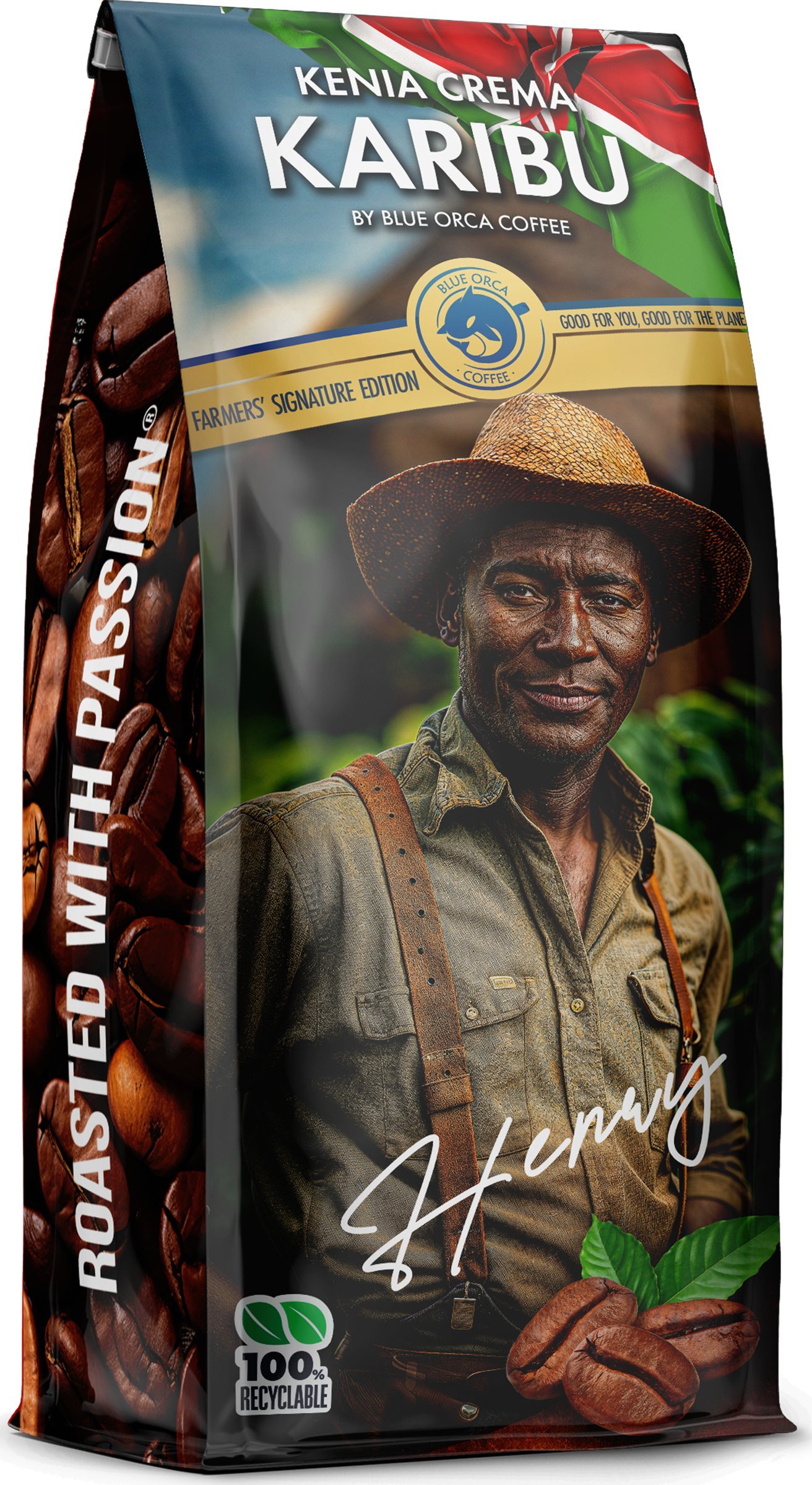 Kawa ziarnista Blue Orca Coffee Kawa ziarnista KENIA KARIBU CREMA 1kg Farmers Limited Edition BLUE ORCA