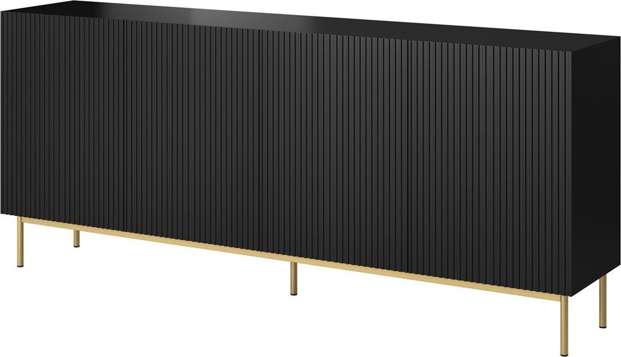 Cama Meble Komoda PAFOS na złotym stelażu ze stali 200x40x102 czarny mat