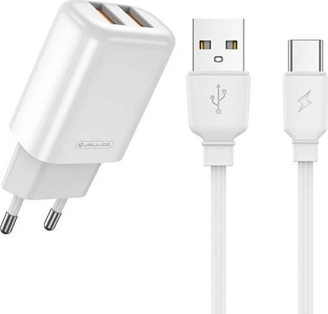 Ładowarka nemo Ładowarka Sieciowa 2.4A 2xUSB + Kabel USB - USB-C Jellico EU02 biała