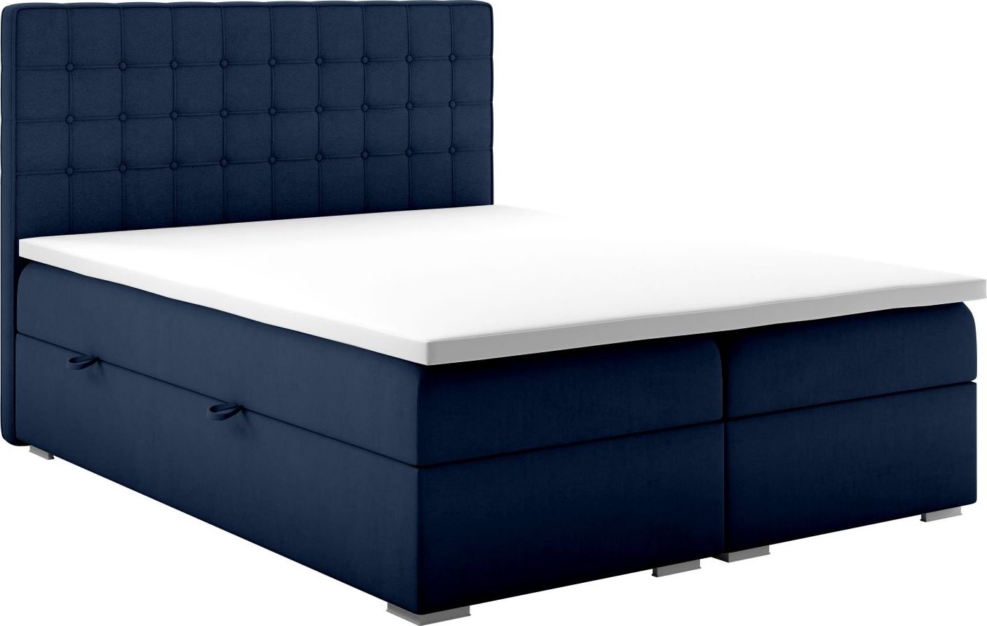 LAVERTO Łóżko kontynentalne REZEN 180x200 granatowe velvet z pojemnikiem