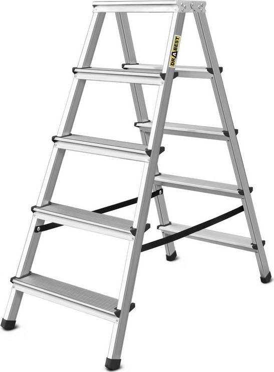 DRABEST Drabina aluminiowa, dwustronna, 5 stopni wytrzymałość: 125-150 kg (wytrzymałość 125 kg)