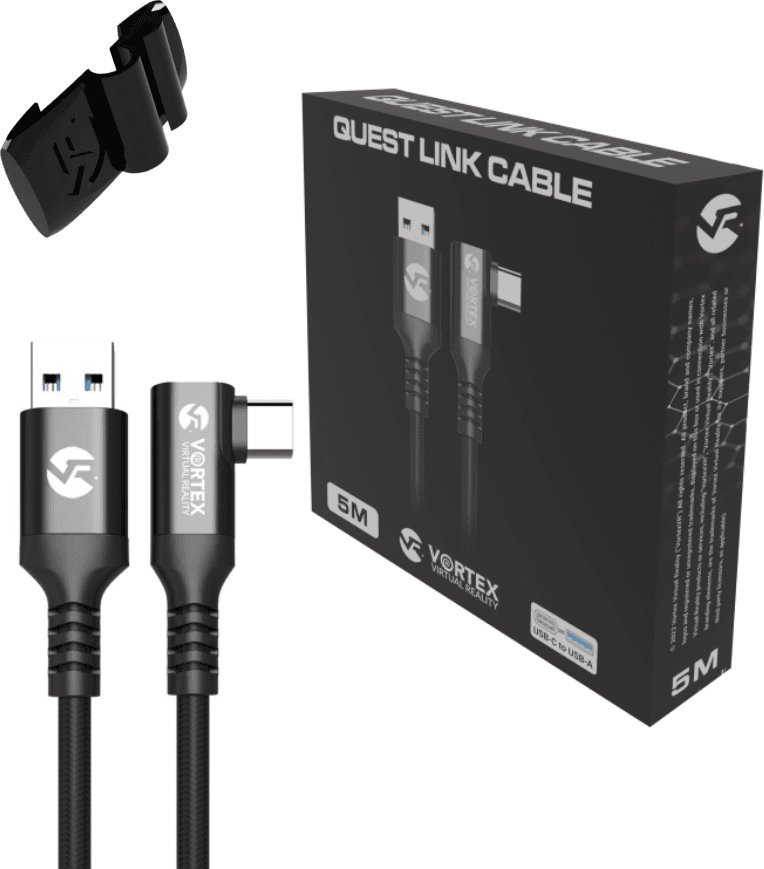 Vortex Virtual Reality Oculus Link Kabel VortexVR 5m + Element mocujący | USB-A | do Oculus Quest 2 (lub Quest 1) | SteamVR | SideQuest