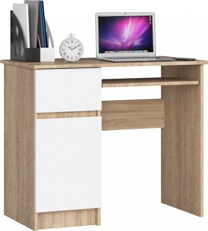 Biurko Fabryka Mebli Akord BIURKO KOMPUTEROWE 90 cm PIKSEL LEWE SONOMA / BIAŁE