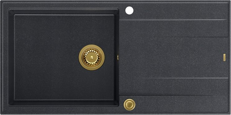 Zlewozmywak GraniteQ EVAN 146 XL zlewozmywak z syfonem Push 2 Open 1-komorowy z/o (1000x500x210; kom. 420x480) black diamond / elementy złote