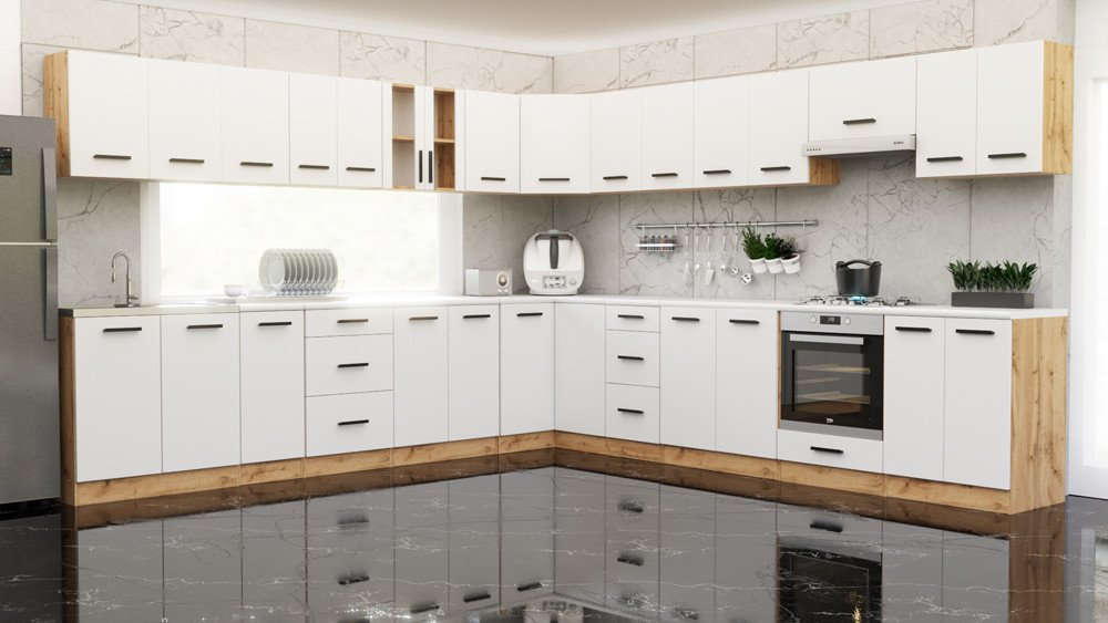 Kuchnia Nowoczesna Narożna Z Blatem Modułowa 6.8m Wotan Biały San Sebastian