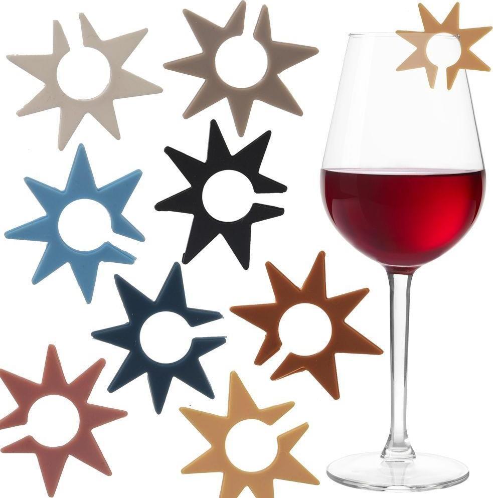 Orion Znaczniki na szklanki do napojów szklanek kieliszków silikonowe kolorowe gwiazdy zestaw 8 szt.