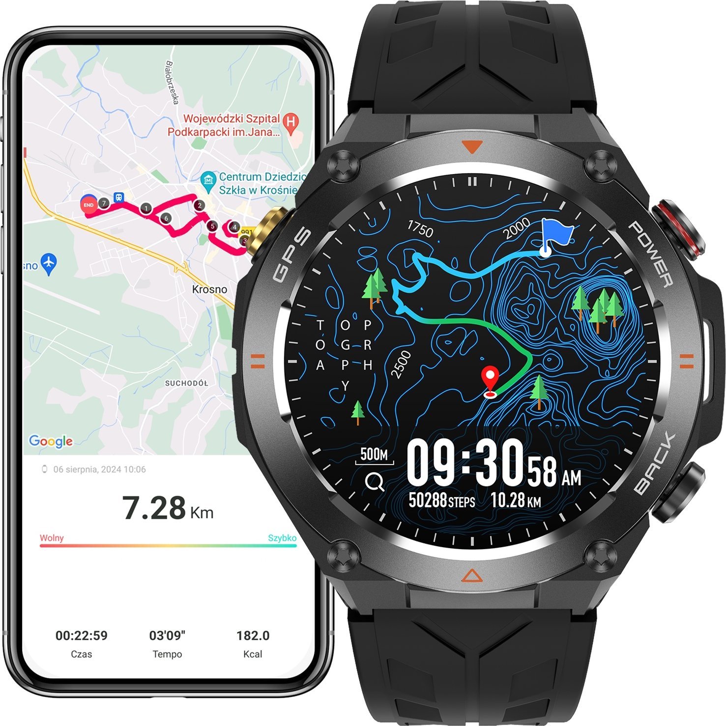 SMARTWATCH MĘSKI GPS MENU PL WODOODPORNY SPORT SMART WATCH ROZMOWY PULS BP