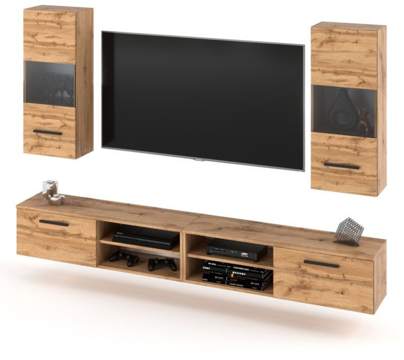 Meblościanka Pojemna Wisząca Salon Nowoczesna Szafka Rtv Blande 240cm Wotan