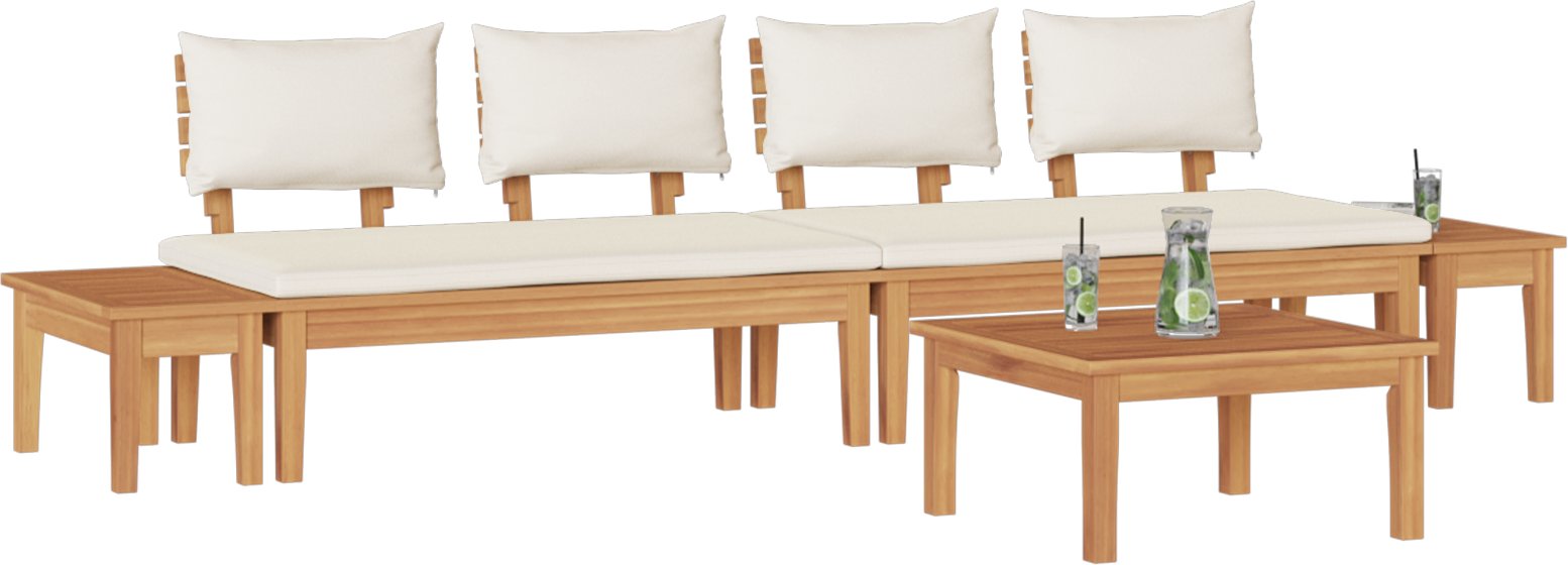 Zestaw 5-elementowych ławek ogrodowych vidaXL z poduszkami z drewna teakowego, Zestaw 2-elementowych ławek ogrodowych vidaXL z drewna teakowego, Stół