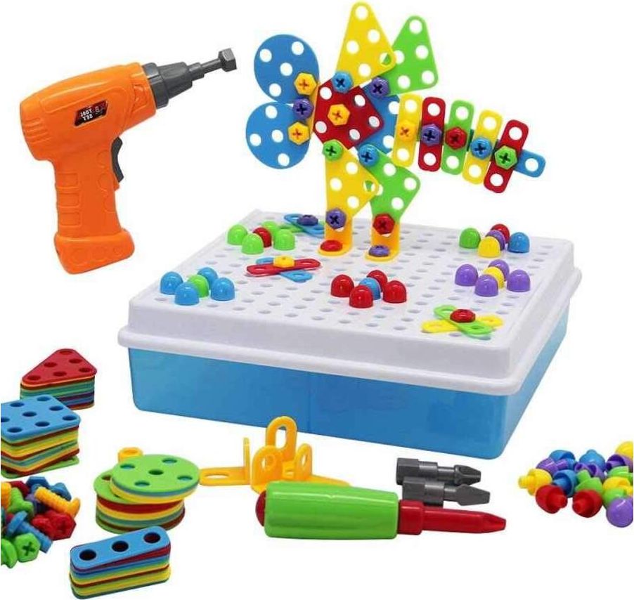 KIK Kreatywna Mozaika Układanka Klocki Wkrętarka Śrubki 261el.