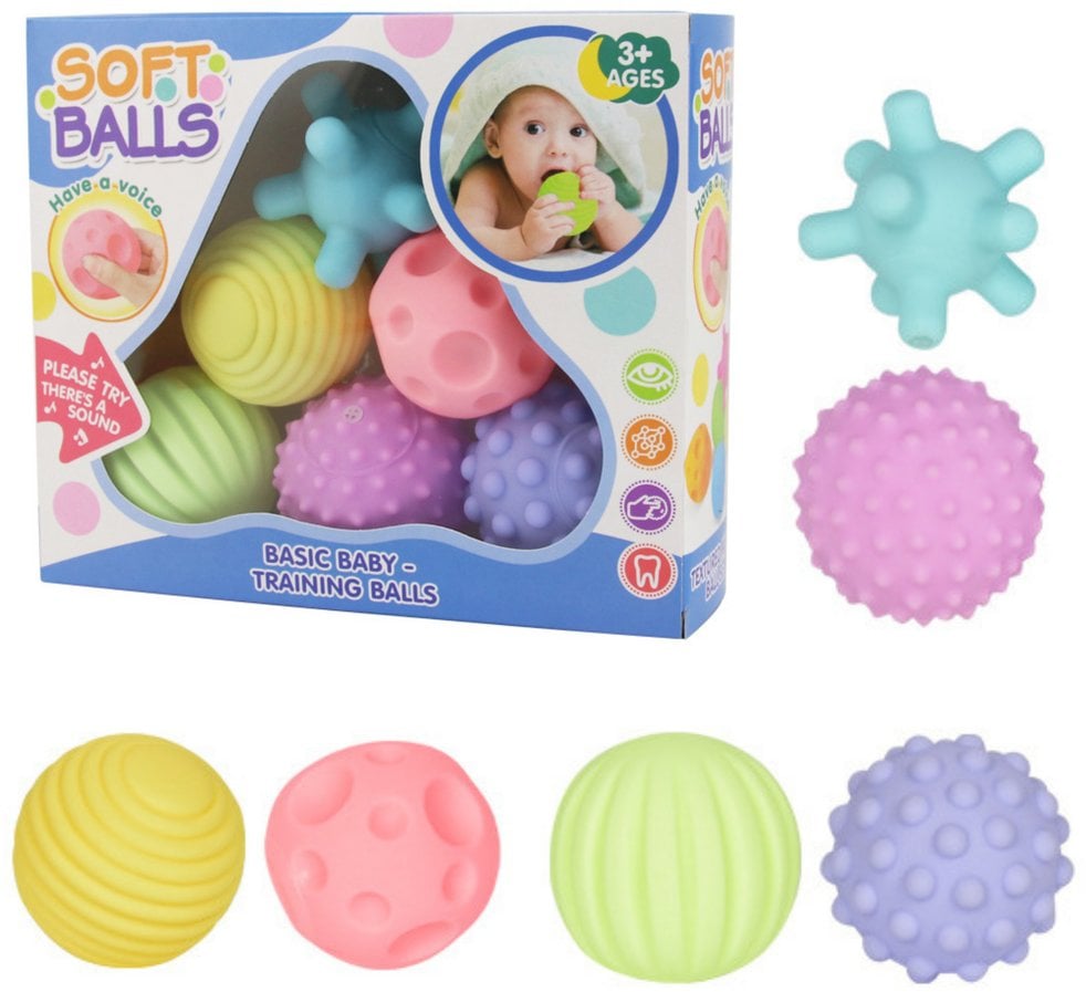 Piłki Sensoryczne Dla Dzieci Edukacyjne Miękkie Kolorowe 6szt