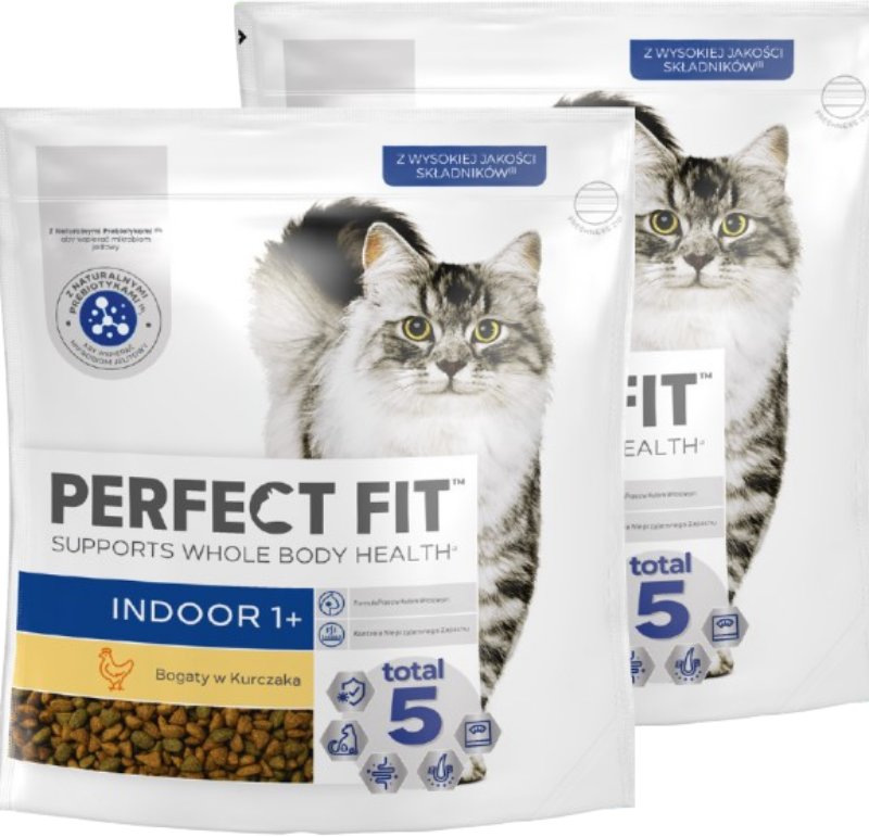 PERFECT FIT (Indoor 1+) 2x750g Bogaty w kurczaka - sucha karma dla kota żyjącego w domu