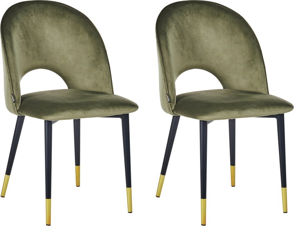 Beliani Zestaw 2 krzeseł do jadalni welurowy zielony MAGALIA