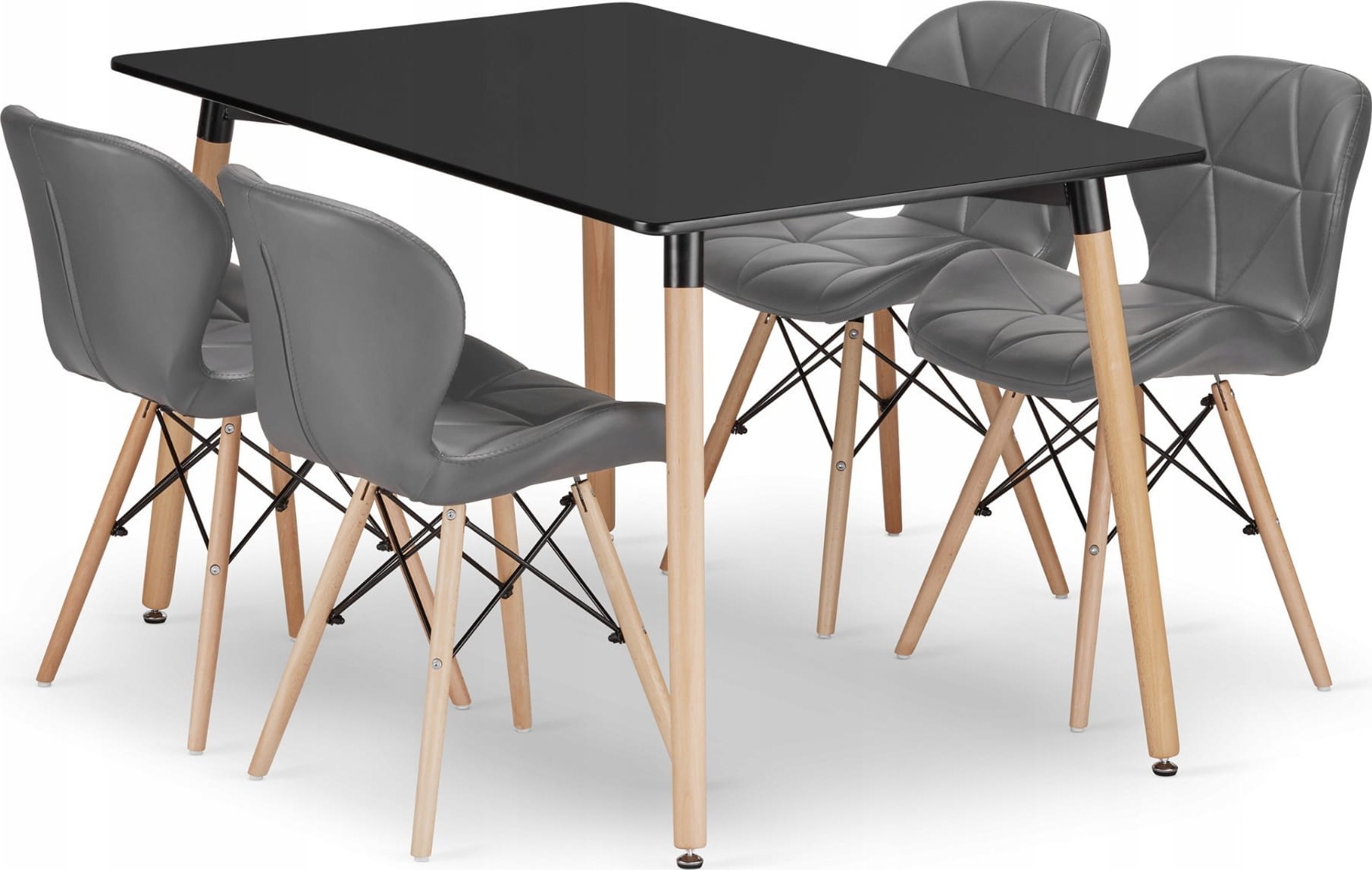 Leobert Zestaw stół prostokątny ADRIA 120x80 czarny + 4 krzesła LAGO szare