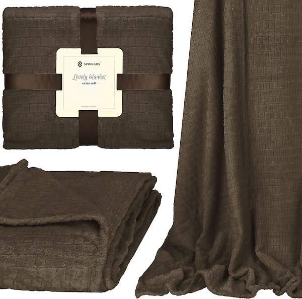 Springos Narzuta na łóżko, pled 170x210cm tłoczony, dwustronny koc na kanapę brązowy UNIWERSALNY