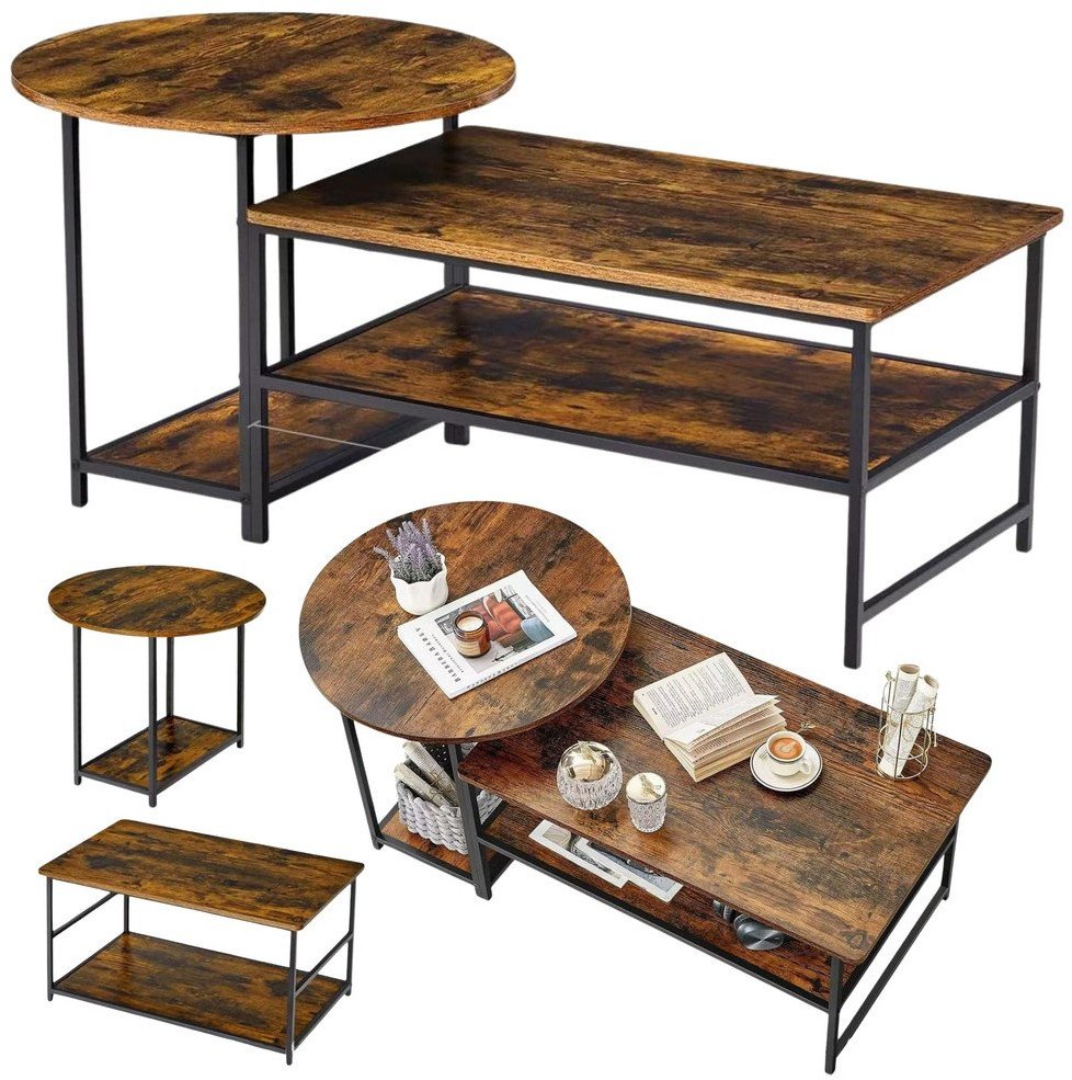 Lean Zestaw Stolików Kawowych 2w1 Vintage Drewno Rustykalne 123x60x51cm