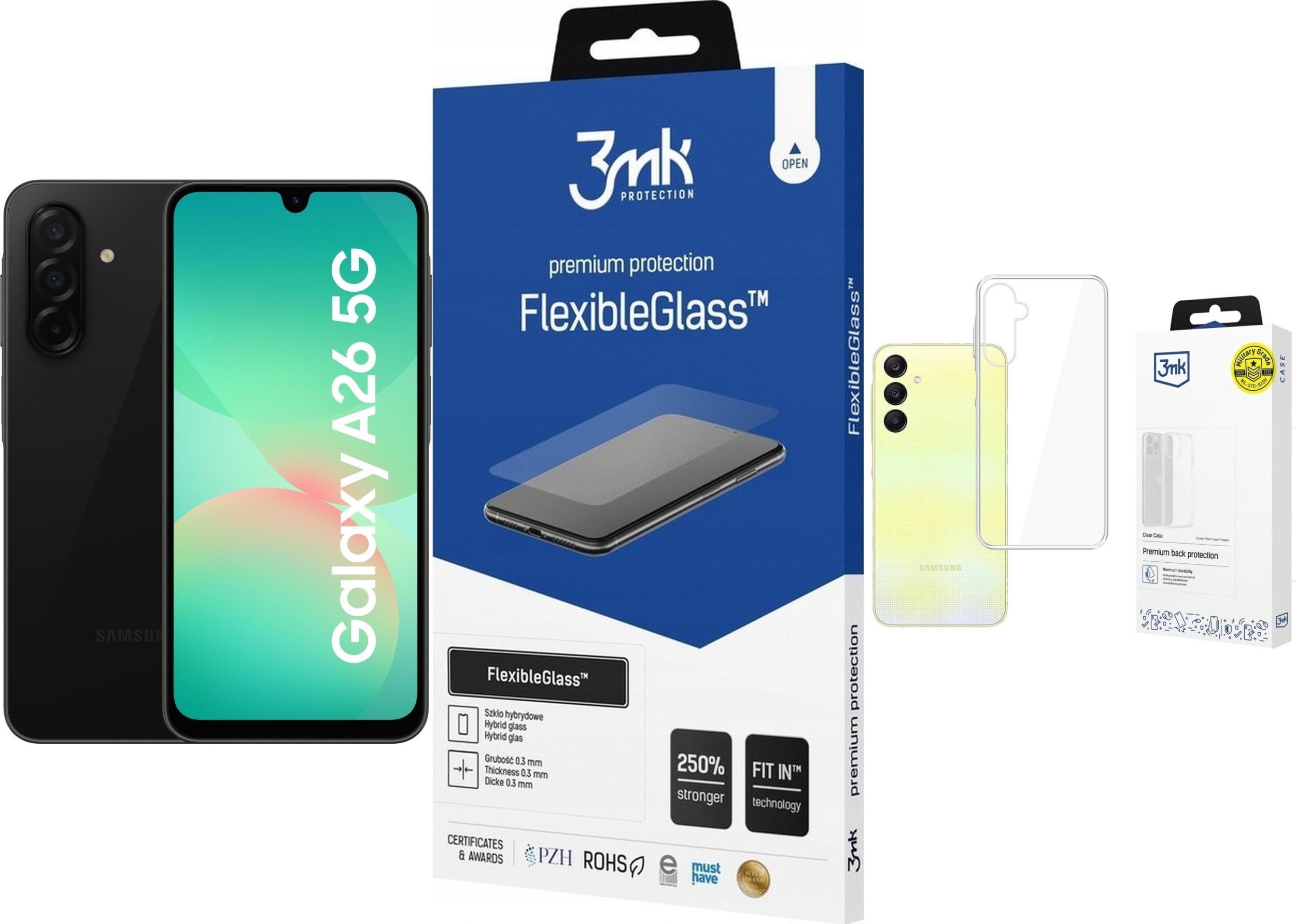 Smartfon Samsung Galaxy A26 5G 8/256GB Czarny (SM-A266BZKCEUB) + FlexibleGlass + Etui Clear Case