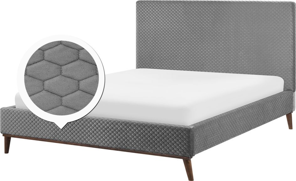 Beliani Łóżko welurowe 160 x 200 cm szare BAYONNE