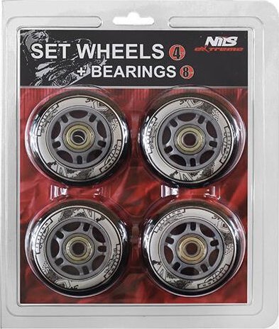 Nils Extreme Zestaw kółek do rolek Nils Extreme PU 84x24 82a 4 szt Abec-9 Chrome 8 szt