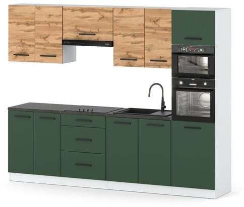 Kuchnia Modułowa Z Blatem Pojemna 2.6m Wotan San Sebastian Butelkowa Zieleń