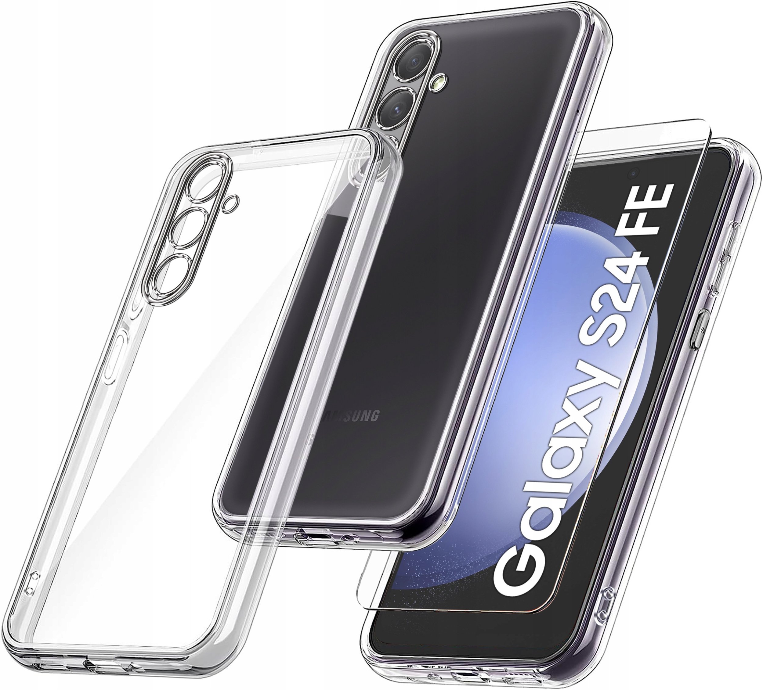 Etui do Samsung Galaxy S24 FE WZMACNIANE 360 CLEAR + Szkło 9H