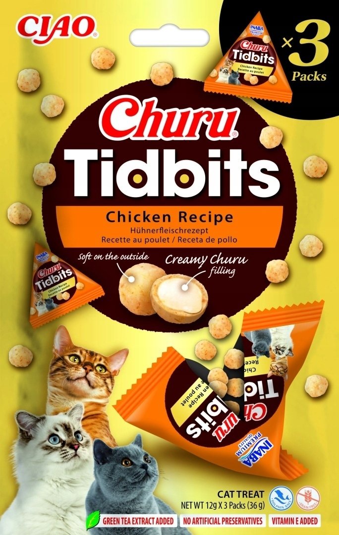 INABA CAT CHURU TIDBITS 3PCHICKEN RECIPE3x12g