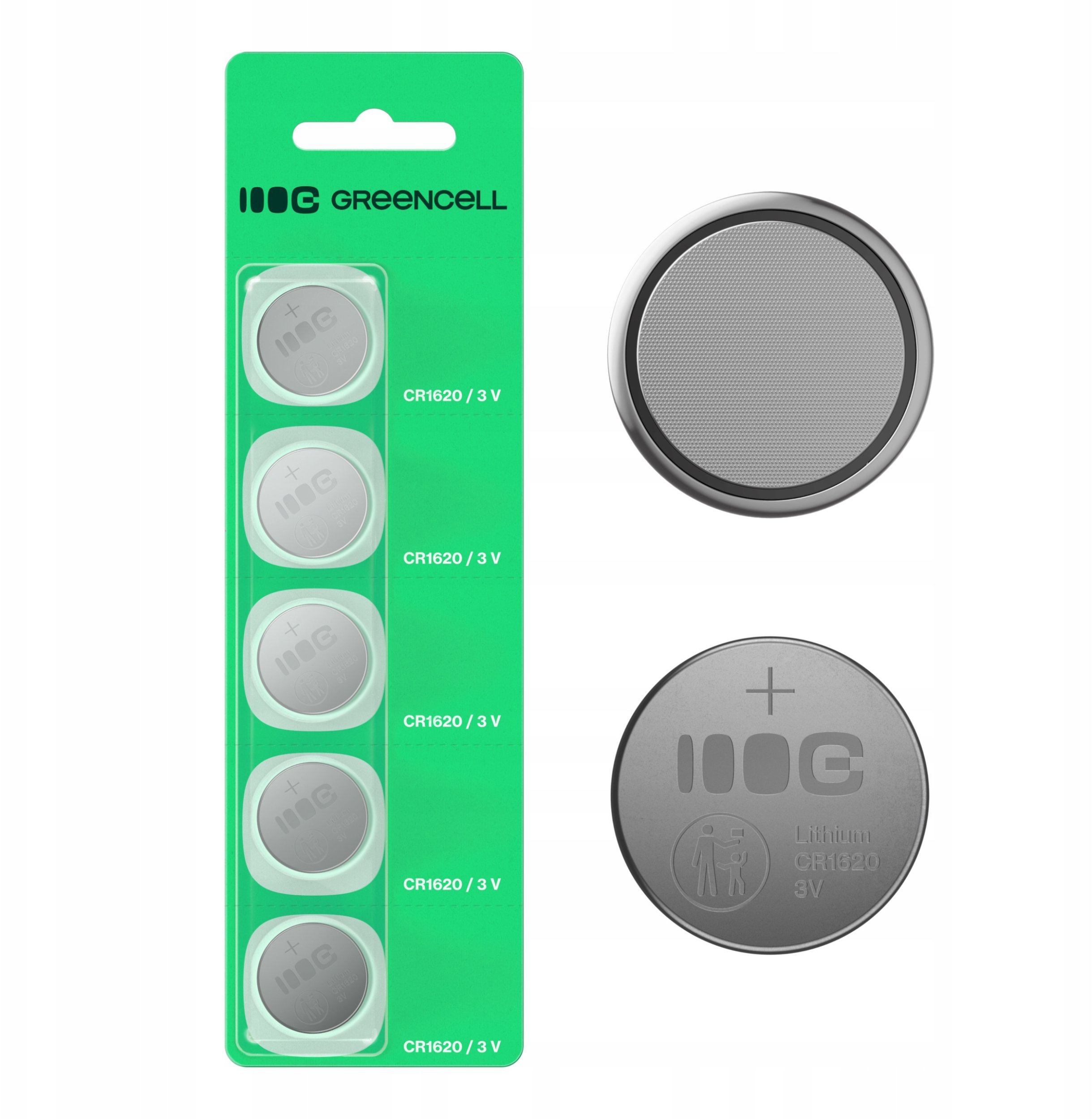 5x bateria litowa CR1620 CR 1620 3V 70mAh Greencell bateria guzikowa Blister