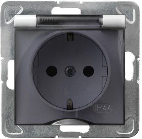 Ospel Gniazdo Impresja bryzgoszczelne z uziemieniem schuko IP-44 białe wieczko dymne (GPH-1YS/m/00/d)