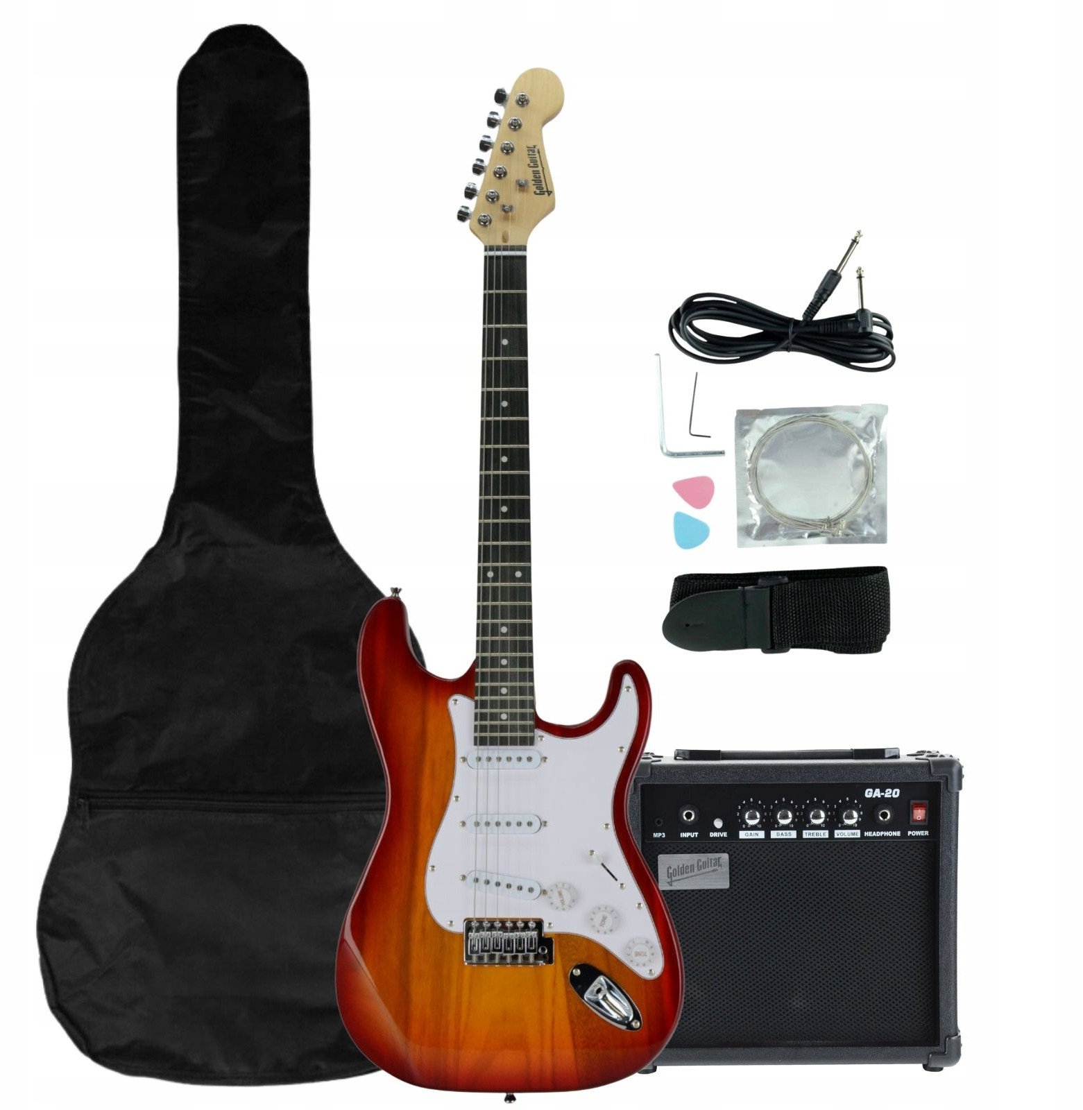 Gitara elektryczna - kompletny zestaw -Golden Guitar STEG-20 wiśniowa Stratocaster one size